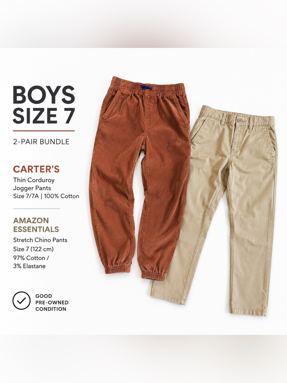 Boys Size 7 Pants Bundle – Carter’s + Amazon Essentials